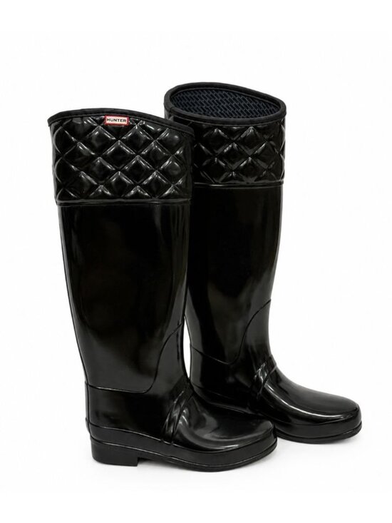 Hunter Shoes - Hunter Women's Rigley Rubber Rain Boots Shiny Black Quilted Top Size 5 US/35 EU